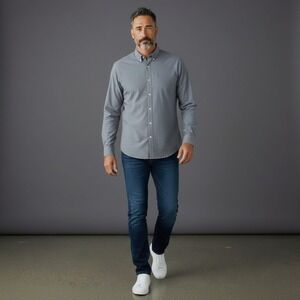 UNTUCKit Men's XL Wrinkle Free Button Down Shirt Red Trim Cotton Blue